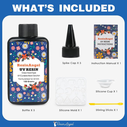 500g UV Resin kit, Crystal Clear Hard, Premixed UV Epoxica Resina Fast Curing Sunlight Activated with Casting Tools for Beginners Jewelry Making, DIY Art Crafts, Coating