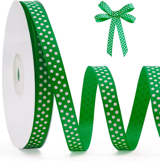 Polka Dot Grosgrain Ribbon 3/8 Inch, 25 Yards Spool Green and White Polka Dot Ribbon for Christmas Gift Wrapping DIY Crafts Hair Bows Wedding Party Decor Sewing and Home Decoration - Crafty Corner