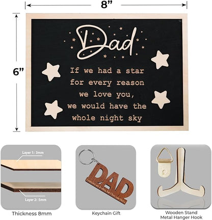 VinaTimes Personalized Star Dad and Kids Framed Sign Father's Day DIY Wooden Engraved Plaque Gifts From Daughter, Son,Wife DIY Family Names Gift for Papa Grandpa FR118-DAD