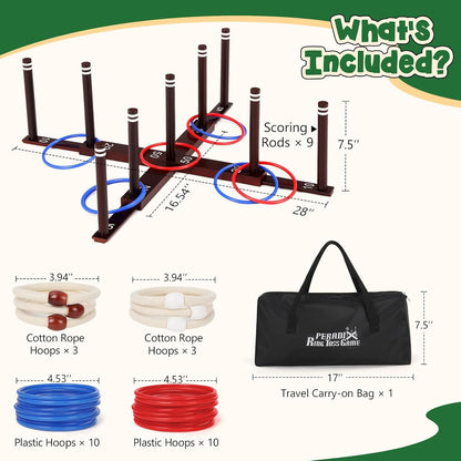 Peradix Ring Toss Game for Kids, Indoor Outdoor Fun Holiday Lawn Yard Game for Family & Adults with 26 Rings, Easy Set Up Backyard Beach Outdoor Game Toys, Portable to Carry Outside Kids Camping Sport