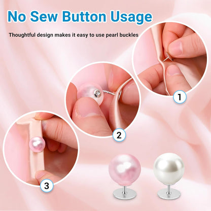 30 Sets Pearl Buttons No Sew Buttons for Clothes, 10mm Pearl Brooch Pins Reusable for Women, White Safety Pins for Dresses, Shirts, DIY Crafts, Fashion Decorative Accessories