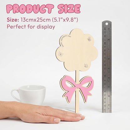 HYPERI DIY Mothers Day Crafts for Kids Handprint Art, Handprints Wooden Rose Flower Bouquet, Mothers Day Gifts for Mom from Kids, for Grandma from Grandkids, Mothers Day Keepsake Craft (Ribbon)