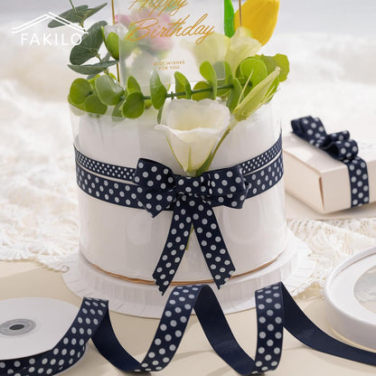 Polka Dot Grosgrain Ribbon 3/4 Inch, 25 Yards Spool Navy Blue and White Dot Craft Ribbon for Christmas Gift Wrapping DIY Crafts Hair Bows Wedding Party Decor Sewing and Home Decoration - Crafty Corner