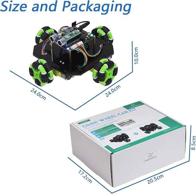 Freenove Omni Wheel Car Kit for Raspberry Pi Pico 2 W (Included), Dual Arm Cortex-M33 and Dual Hazard3 RISC-V Microcontroller, 3-Wheel and 4-Wheel Forms, Accelerometer Module, Compass Module
