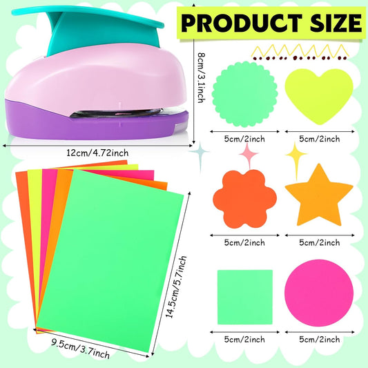 CHENGU 16 Pcs Craft Holes Punch Paper Punchers Scrapbook Punches with Craft Sticker Paper, Round, Star, Square, Heart, Flower, Wave Circle Shape(2 Inch,Multiple Styles) - Crafty Corner