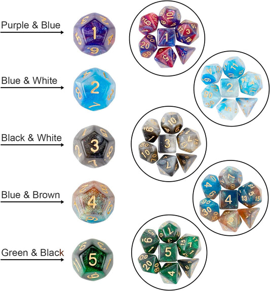 DND Dice Set (140 Pieces), Huuancy Polyhedral Dice for Dungeons and Dragons DND RPG MTG Table Games with 1 Large Flannel Bag, 20 Colors
