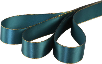 ITIsparkle 1" Inch Double Faced Satin Ribbon 25 Yards with Gold Edges, 1" X 25Yd - Teal - Crafty Corner