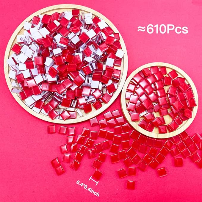 500G/ 1.1LB Bulk Crystal Mosaic Tiles, Assorted Color Opaque Mosaic Glass Crafts Supplies Handmade Crafts for DIY Picture Coaster Home Kitchen Bathroom Mosaic Decoration(0.4x0.4 inch,Red)