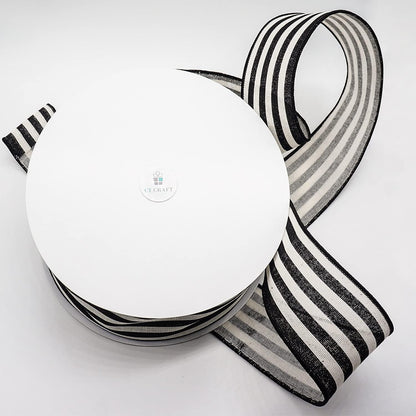 CT CRAFT LLC Striped Canvas Cotton Ribbon 2.5" x 50 Yards Ivory/Black Stripes for Thanksgiving Christmas Home Décor Gift Wrapping Outdoor Tree Topper Bow Wreath - Crafty Corner