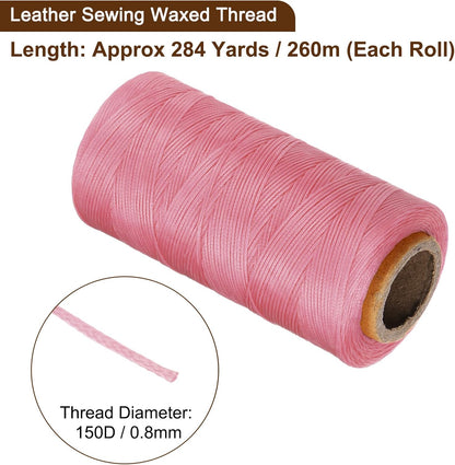 uxcell 150D 0.8mm Flat Waxed Thread 284 Yards Polyester Leather Sewing Waxed String Hand Stitching Waxed Cord for Leather Stitching Sewing Bookbinding DIY Craft Rouge Pink