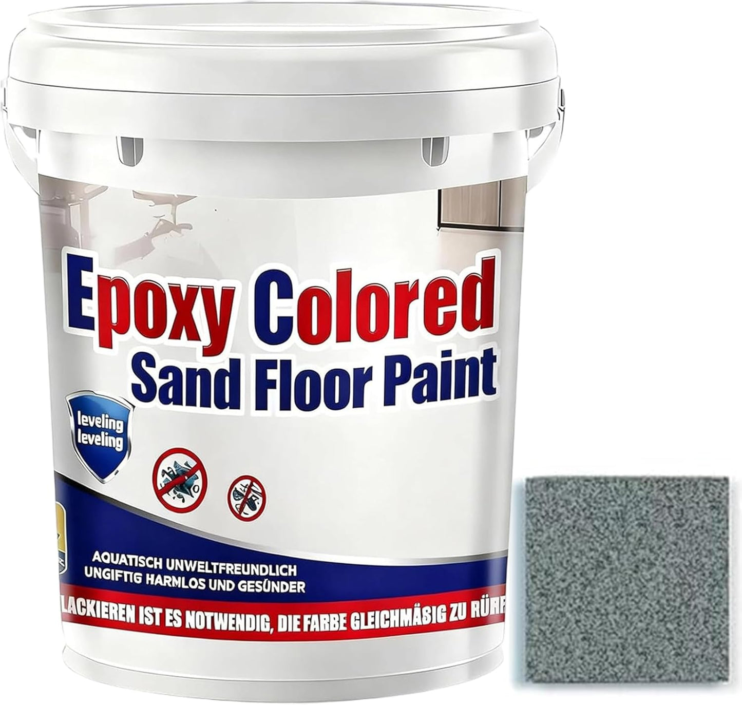 Epoxy Colored Sand Floor Paint, Epoxy Floor Paint for Concrete, High Gloss Marble Effect Coating, Waterproof Non-Slip Concrete Paints, Suitable for Indoor/Outdoor Use (Dark Gray,96 oz/3 kg)