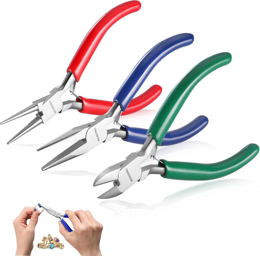 WORKPRO Jewelry Pliers Set, 3 Pack Jewelry Making Tool Kit- Needle Nose Plier/Chain Nose Plier, Round Nose Plier and Wire Cutter for Charm Bracelet, Jewelry Repair, DIY Crafts, Jewelry Making Supplies - Crafty Corner