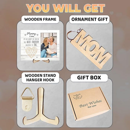 4x6 Covered Mommy and Me Picture Frame Portrait with Keychain, I'm as Lucky as Can Be Wooden Photo Plaque Appreciation Mothers Day Birthday Gifts for New Mom Grandma Nana from Son Daughter HU-FR323