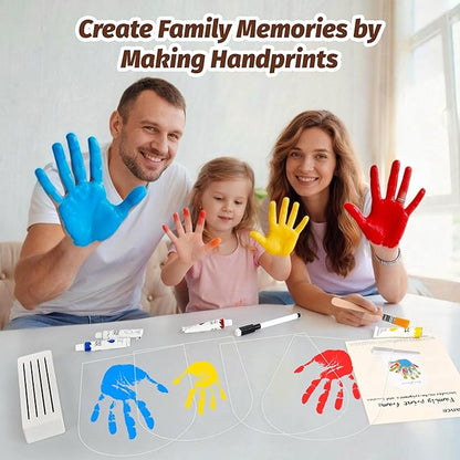 Family Handprint Kit, DIY Baby Hand and Footprint Handmade Keepsake Kit, Family Gifts with 5 Non-Toxic Baby-Safe Paint, Ideas Gift for New Parents, Father's Day, Mother's Day (4 Pages Acrylic Boards)