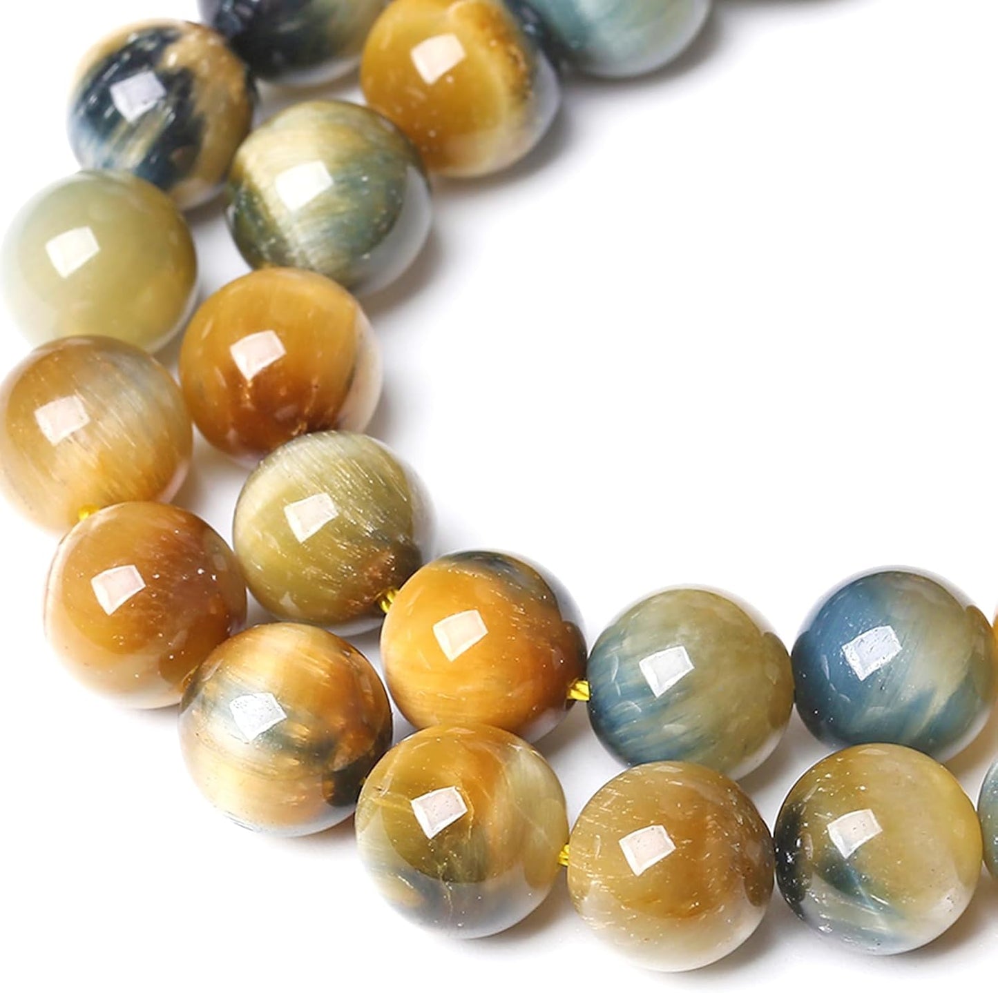 10MM Dream Blue Tiger Eye Stone Beads Natural Gemstone Round Loose Beads for Jewelry Making Bracelet Necklace 72pcs 2 Strands 32"