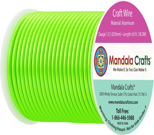 Mandala Crafts 13 Gauge Anodized Aluminum Craft Wire for Jewelry Making - 60 FT Colored Flexible Lime Green Wire - Bendable for Bonsai Armature Crafting Sculpting - Crafty Corner