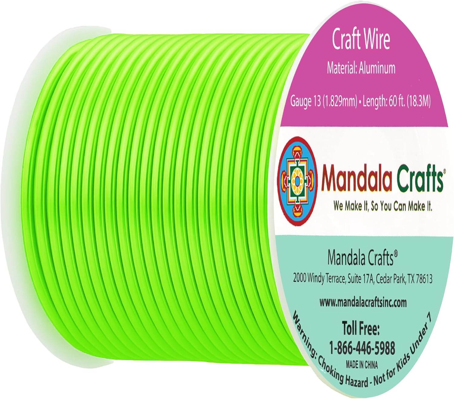 Mandala Crafts 13 Gauge Anodized Aluminum Craft Wire for Jewelry Making - 60 FT Colored Flexible Lime Green Wire - Bendable for Bonsai Armature Crafting Sculpting - Crafty Corner