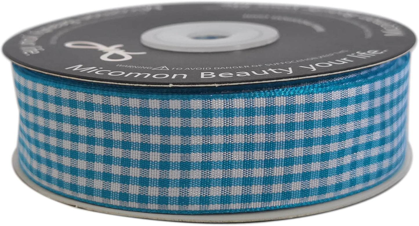Micomon 1-Inch Vivid Blue and White Woven Edge Plaid Ribbon Polyester Gingham Ribbon 25 Yards Each Roll (1",Vivid Blue) - Crafty Corner