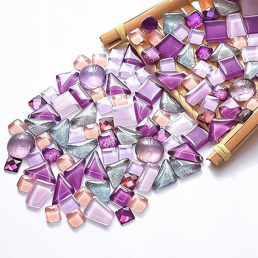 1.1LB Mixed Color Irregular Crystal Mosaic Tiles, Tiny Mini Mosaic Tile DIY Hobbies Children Handmade Crystal Craft for Craft Bathroom Kitchen Home Decoration DIY Art Projects (Purple Series - New)