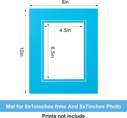 HOTUO 10 Pack Acid Free Colorful Picture Frame Mats, Pre-Cut 8x10 Picture Mats with Ivory Core Bevel Cut for 5x7 Photo, Signature Friendly 4 Ply Thickness Photo Mat for Frames (Colorful with V-Groove)