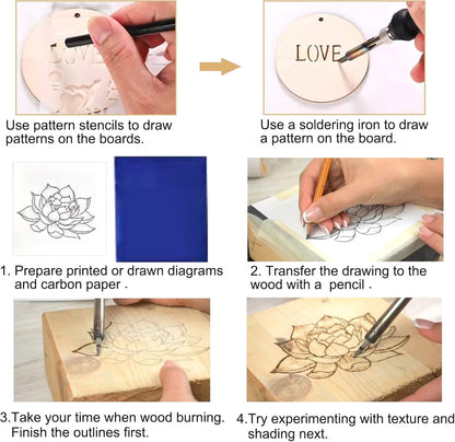 BEZALEL 112Pcs Wood Burning Tips - Pyrography Wood Burning Kit Includes Wood Burning Tips Only Wood Burning Letters Wood Burning Stencils and Patterns for Embossing Carving DIY Adults Crafts Beginners - Crafty Corner
