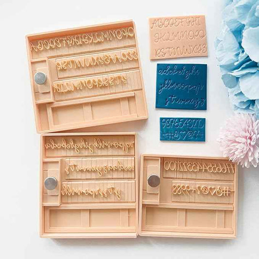 De90sCrafts Script Alphabet Stamps | Cursive Letter | Handwritten Font | Polymer Clay and Fondant | 5mm/8mm/12mm (Bundle Set of 3 (8mm))