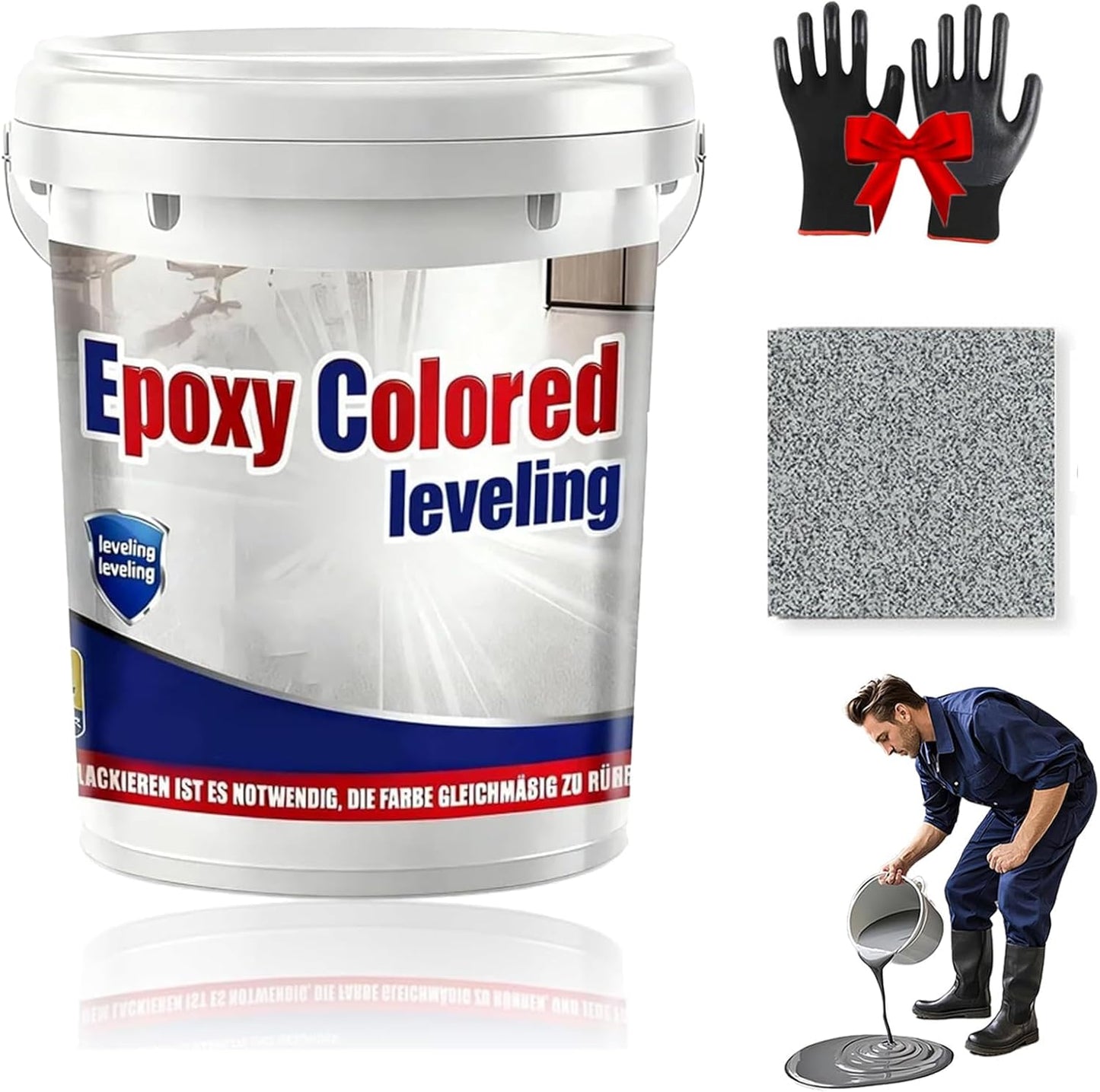 Epoxy Floor Paint, Epoxy Colored Sand Floor Paint, High-Gloss Marble Effect Self-Leveling Coating, Waterproof, Non-Slip, Ultra-Durable for Garage, Basement, Wood Floors (Sesame Gray,2.2 lb)