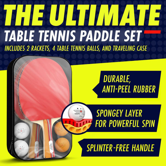 NIBIRU SPORT Professional Ping Pong Paddle Sets, 2 Paddle or 4 Paddle Table Tennis Set with Tournament Quality Balls and Carry Bag/Storage Case, Table Tennis Equipment & Ping Pong Accessories