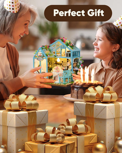 DIY Miniature House Kit, DIY Dollhouse Kit for Adults to Build, Mini House Kit with LED, Mayberry Street Miniatures, Ideal Gifts for Birthday, Halloween Christmas(Flower Garden Tea House)