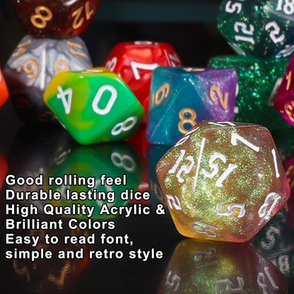QMay 35 Sets Polyhedral Dice - 35 X 7 (245 Pieces) DND Dice with a D&D Dice Large Drawstring Bag, 35 Colors D4 D6 D8 D10 D% D12 D20, Great for Dungeons and Dragons, RPG, MTG,Role Playing Table Games