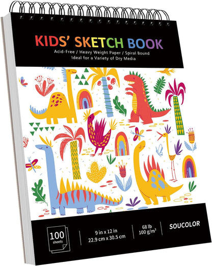 Soucolor 9" x 12" Kids Sketch Book, 100 Sheets Spiral Bound Art Sketchbook, Acid Free Artist Drawing Book Paper, Art Supplies for Adults, Craft Activities, Sketch Paper for Drawing Coloring Sketching - Crafty Corner