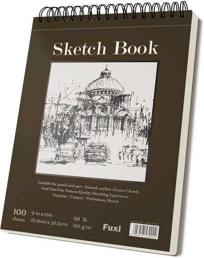 Fuxi 9" x 12" Sketch Book, Top Spiral Bound Sketch Pad, 100 Sheets 68lb/100gsm Acid-Free Drawing Paper, Art Sketchbook for Drawing Pad for Kids Artists & Beginners Professional Art Supplies for Adults - Crafty Corner