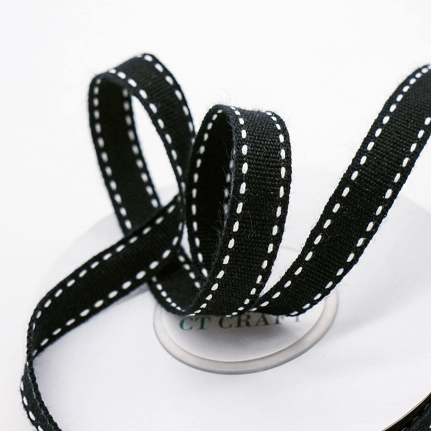 CT CRAFT LLC Black Cotton White Stitched Ribbon 3/8" x 10 Yards for Home Décor Gift Present Wrapping DIY Crafts Birthday Wedding Bouquet Christmas - Crafty Corner