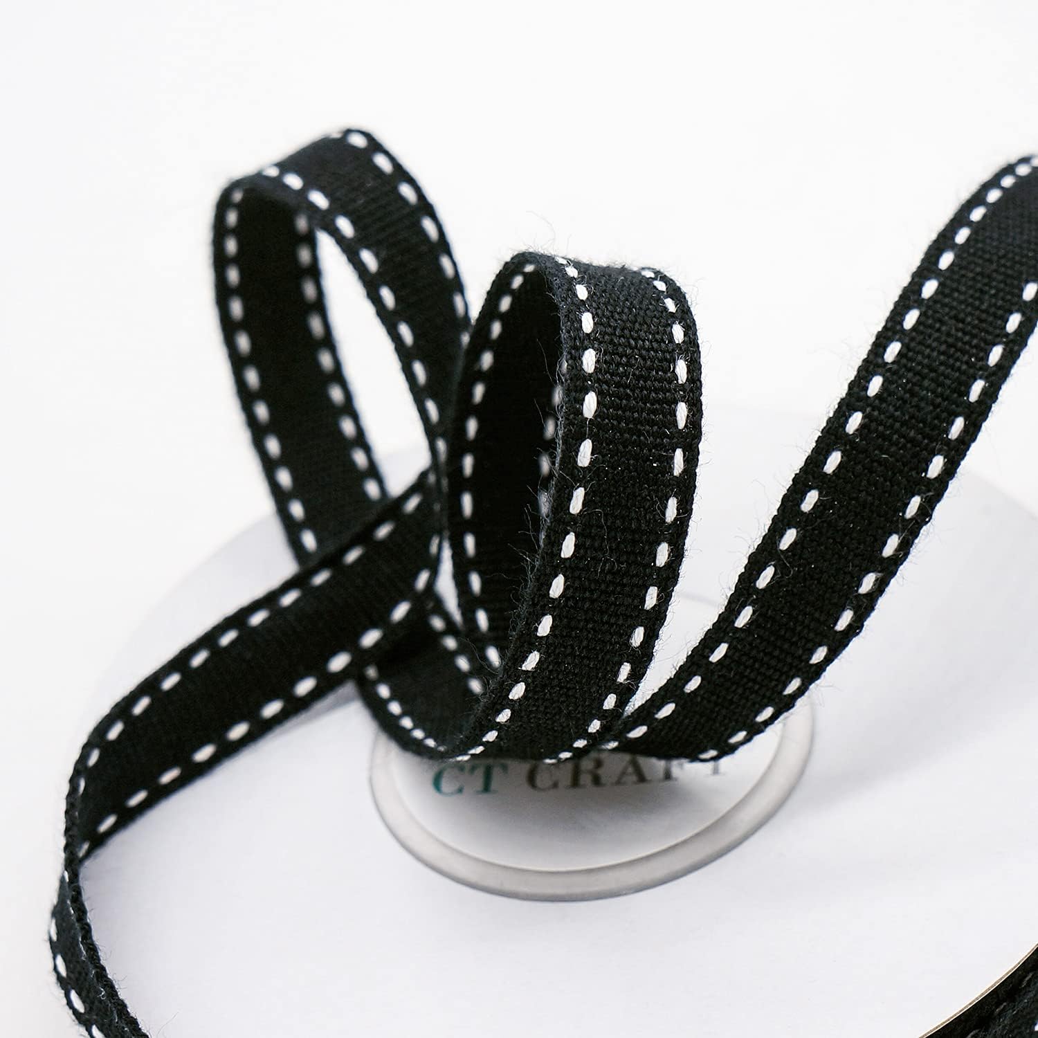 CT CRAFT LLC Black Cotton White Stitched Ribbon 3/8" x 10 Yards for Home Décor Gift Present Wrapping DIY Crafts Birthday Wedding Bouquet Christmas - Crafty Corner