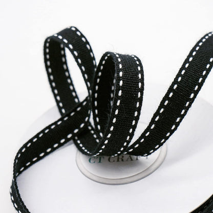 CT CRAFT LLC Black Cotton White Stitched Ribbon 3/8" x 10 Yards for Home Décor Gift Present Wrapping DIY Crafts Birthday Wedding Bouquet Christmas - Crafty Corner