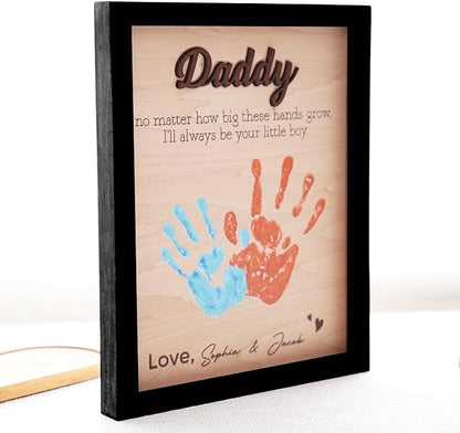 Best Dad Ever Hands Down Sign Handprint Frame with Paint DIY Gift for Father's Day Personalized Engraved Family Names Gifts From Daughter, Son, Kids Keepsake Birthday Gift for Dad, Stepdad, Grandpa