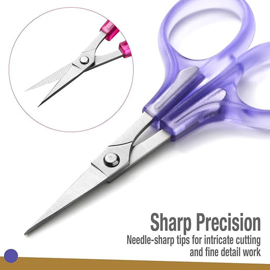 Beaditive High Precision Detail Scissors Set (2-Pc) Sharp, Fine Tips | Paper Cutting, Scrapbooking, Sewing, Crafting | Stainless Steel | Protective Cover (Jelly)