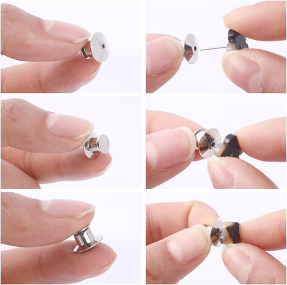 DECYOOL 60PCS Metal Locking Pin Backs, Pin Keepers Clasp Pin Backs Locking Buckles for Brooch DIY Crafts Badges Enamel Lapel Needles Pin Lock