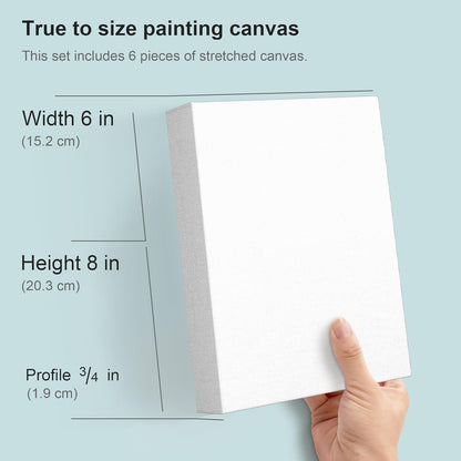 PHOENIX 6x8 Inch 6 Pack Artist Canvas - Small Stretched Canvases for Painting - 3/4 Inch Profile, 100% Cotton 11 Oz. Gesso Primed White Blank Professional Canvas Oil & Acrylic Paints