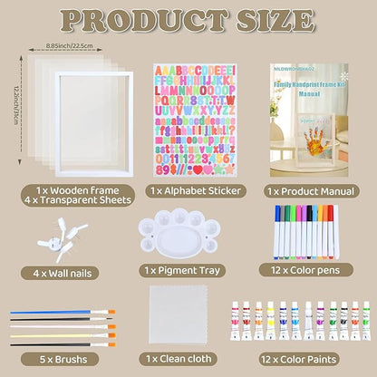 Family Handprint Frame Kit for 4 with 12 Paint Colors&12 Pens,Fun DIY Craft Art Print Handprint Keepsake, Family Gifts for Christmas Mother's Father's Day Birthday Anniversary,Grandparent (White)