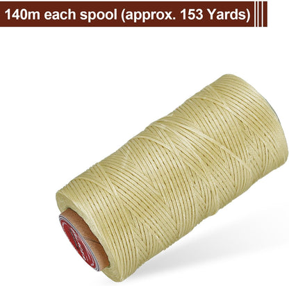 uxcell Flat Leather Sewing Waxed Thread, 140m / 153 Yards Polyester Wax String, 300D Wax Stitching Cord for Leather Crafts, Bookbinding, Bracelets Braided, Apricot