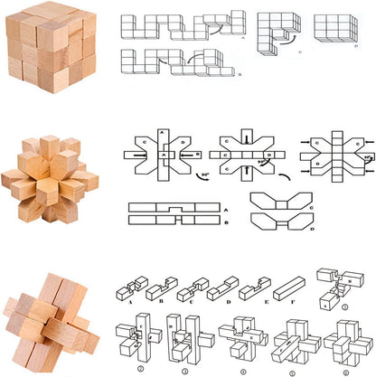 VolksRose 9pcs Wooden Brain Teaser Puzzles, IQ Challenge Puzzle Games, Logic Mind Puzzle Box Lock Toy Disentanglement 3D Small Brain Puzzle Gift Set for Adults Teenagers Kids, 1.8inch 4.5cm
