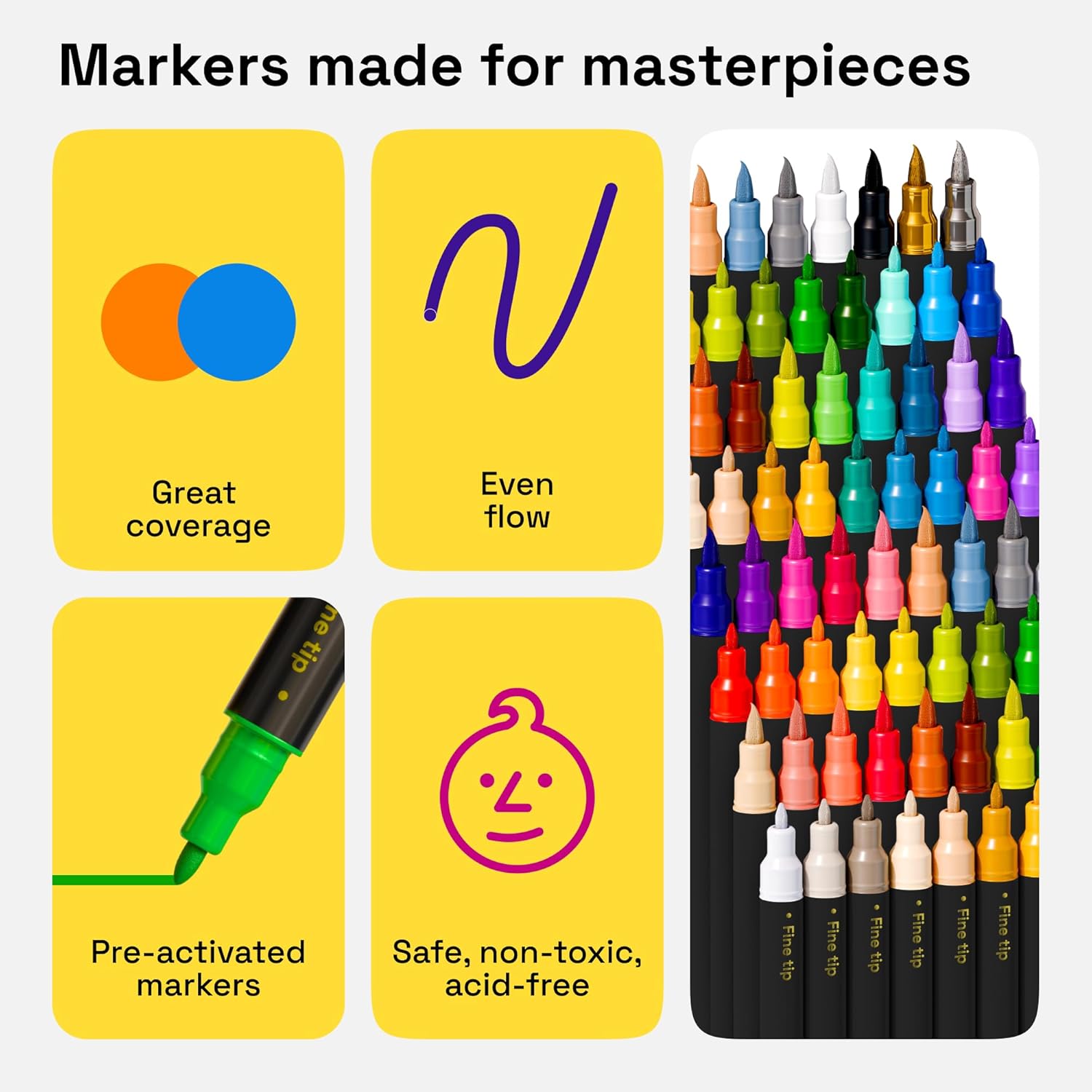 ARTISTRO 48 Dual-Tip Fabric Markers - Fabric Decorating Kit - Permanent for Clothes - No Bleed Pens for T-Shirts, Bags, Textile, Canvas, and More (Brush Tip and Fine Tip) - Crafty Corner