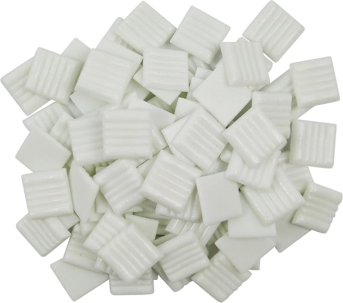 Mosaic Tiles, Bulk Glass Mosaic Pieces, 2x2cm Wavy Square Tiles, Mosaic Kits for Adults, Glass Mosaic Tiles forCrafts DIY Art, Frames, Vases Filler, Home Decor, 410g/14.5oz (White)