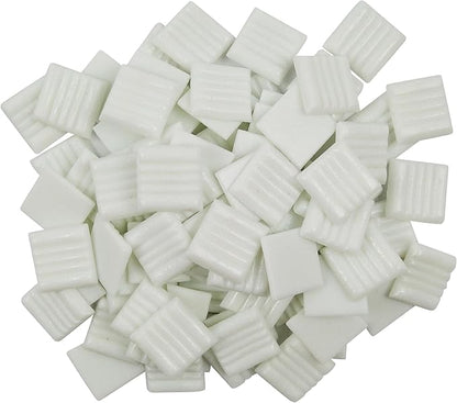 Mosaic Tiles, Bulk Glass Mosaic Pieces, 2x2cm Wavy Square Tiles, Mosaic Kits for Adults, Glass Mosaic Tiles forCrafts DIY Art, Frames, Vases Filler, Home Decor, 410g/14.5oz (White)