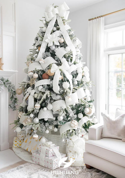 HUIHUANG White Glitter Wired Ribbon for Christmas Tree 2.5 inch White Diamond Mesh Wire Ribbon for Tree Decoration, Wreaths, Garland, Gift Wrapping, Large Bows Making, Home Decor -10 Yards - Crafty Corner