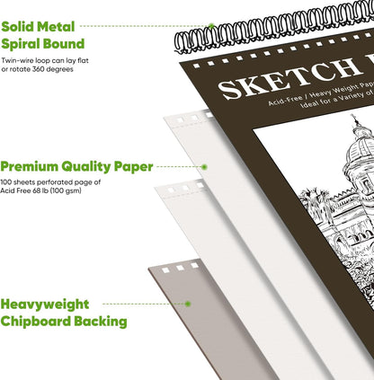 Classroom Must Haves Supplies for Teacher Student, Soucolor 9" x 12" Sketch Book 100 Sheets, Back to School Supplies, Art Sketchbook, Acid Free (68lb/100gsm) Artist Drawing Book Painting Sketching Pad - Crafty Corner