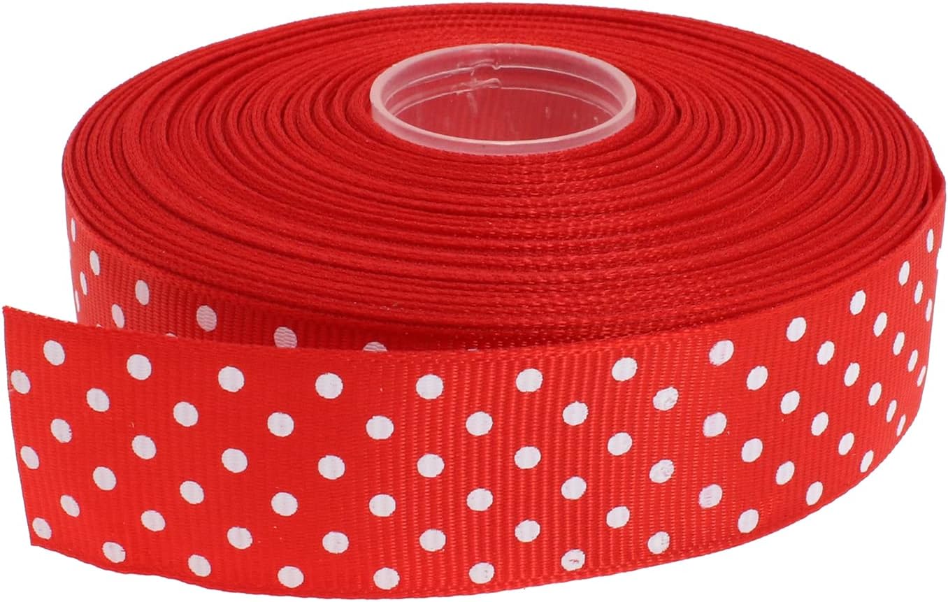 Polka Dot Grosgrain Ribbon 25 Yard Each Roll 100% Polyester (1", Red) - Crafty Corner