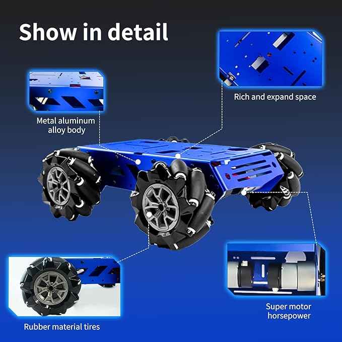 Smart Robot Chassis Mecanum Wheel Chassis 97mm Omnidirectional Wheel Full Metal Robotic Platform with 12V Encoder Motor for Jetson Nano Raspberry pi 5 4B Arduino DIY Projects Teens Adults