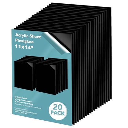 Egofine 11" x 14" Black Plexiglass Sheets 20 Pack 0.04 Inch Cast Acrylic Sheet Thick for DIY Craft Projects, Painting, Photography, Sign, Display Stand, Home Decor, Easy to Cut